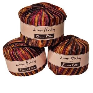 Louisa Harding Kimono Ribbon Yarn 3 Skeins Purple Gold Orange Made in Italy